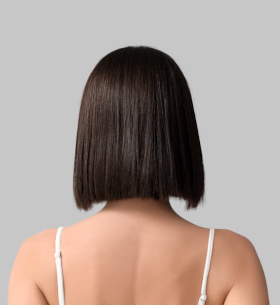 blunt cut on woman with black hair