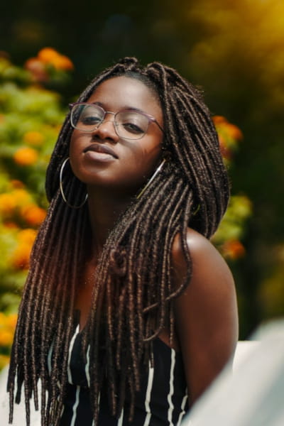 Beautiful black woman with long dreadlocks
